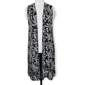 ⚡️Soft Surroundings PM Duster Black Floral Open Cardigan Artsy Office Career